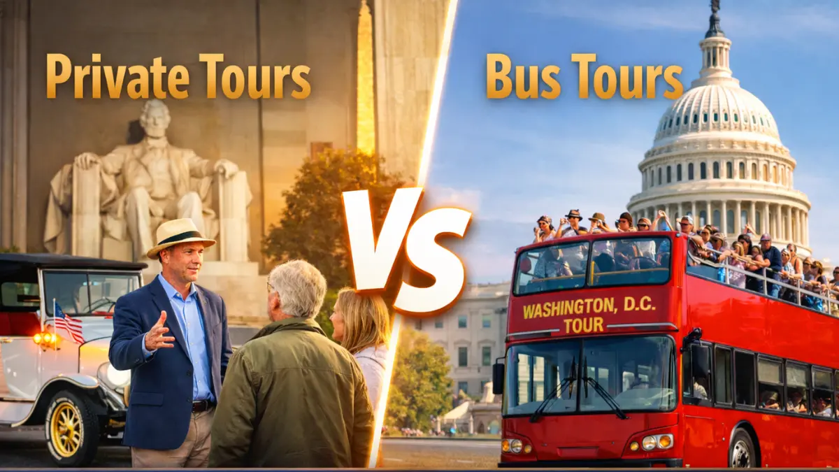 Private tours Washington DC vs Washington DC bus tours comparison at Lincoln Memorial